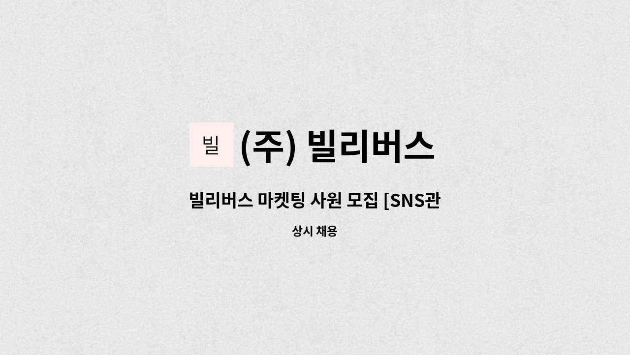 (주) 빌리버스 - 빌리버스 마켓팅 사원 모집 [SNS관리 및 상품기획] : 채용 메인 사진 (더팀스 제공)