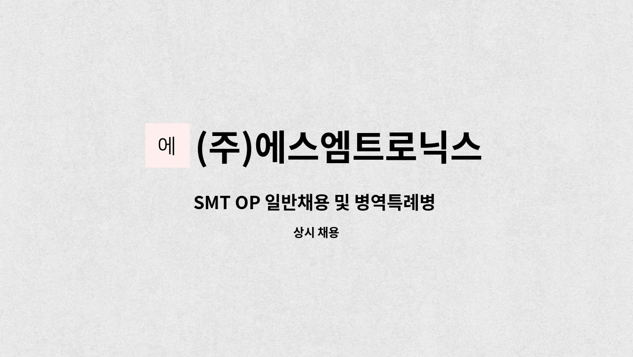 (주)에스엠트로닉스 - SMT OP 일반채용 및 병역특례병 채용 : 채용 메인 사진 (더팀스 제공)