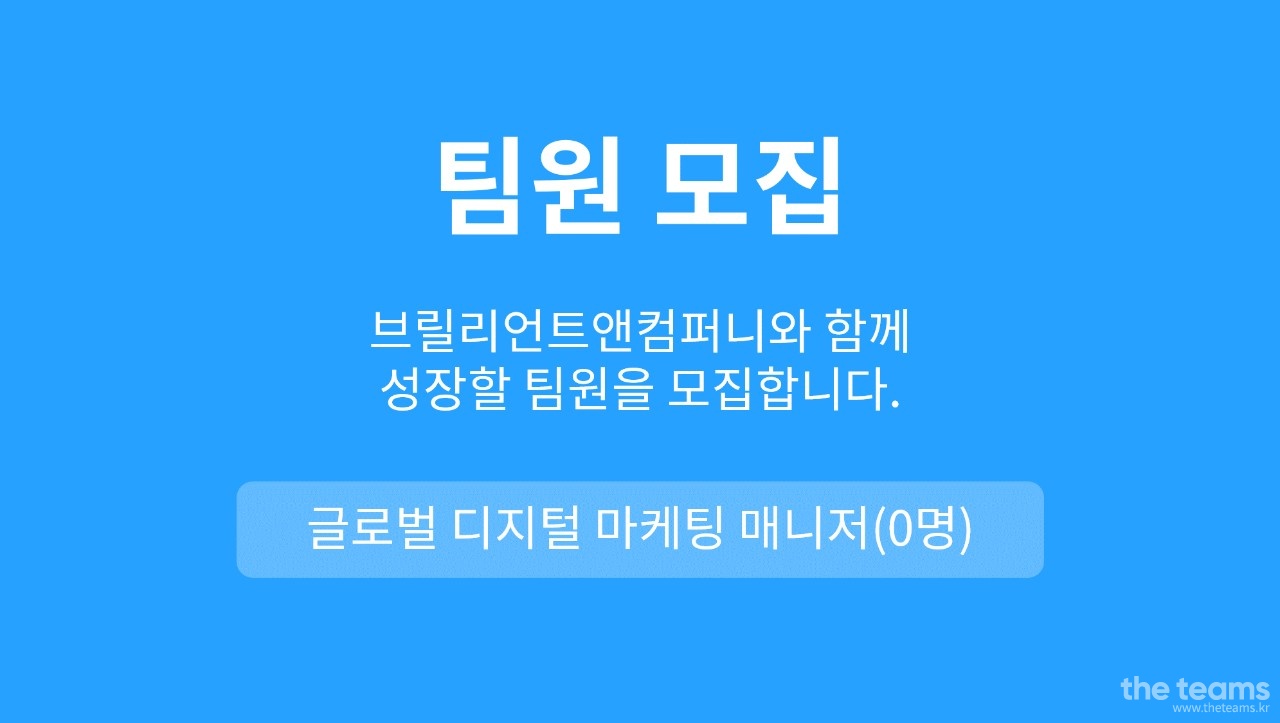 브릴리언트앤컴퍼니 주식회사 - 글로벌 디지털 마케팅 매니저(GDMM) : 채용 메인 사진 (더팀스 제공)