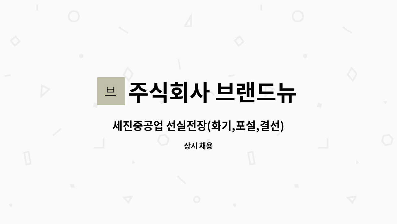 주식회사 브랜드뉴 - 세진중공업 선실전장(화기,포설,결선) 경력직 채용 : 채용 메인 사진 (더팀스 제공)