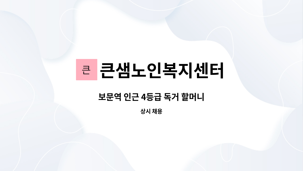 큰샘노인복지센터 - 보문역 인근 4등급 독거 할머니 : 채용 메인 사진 (더팀스 제공)