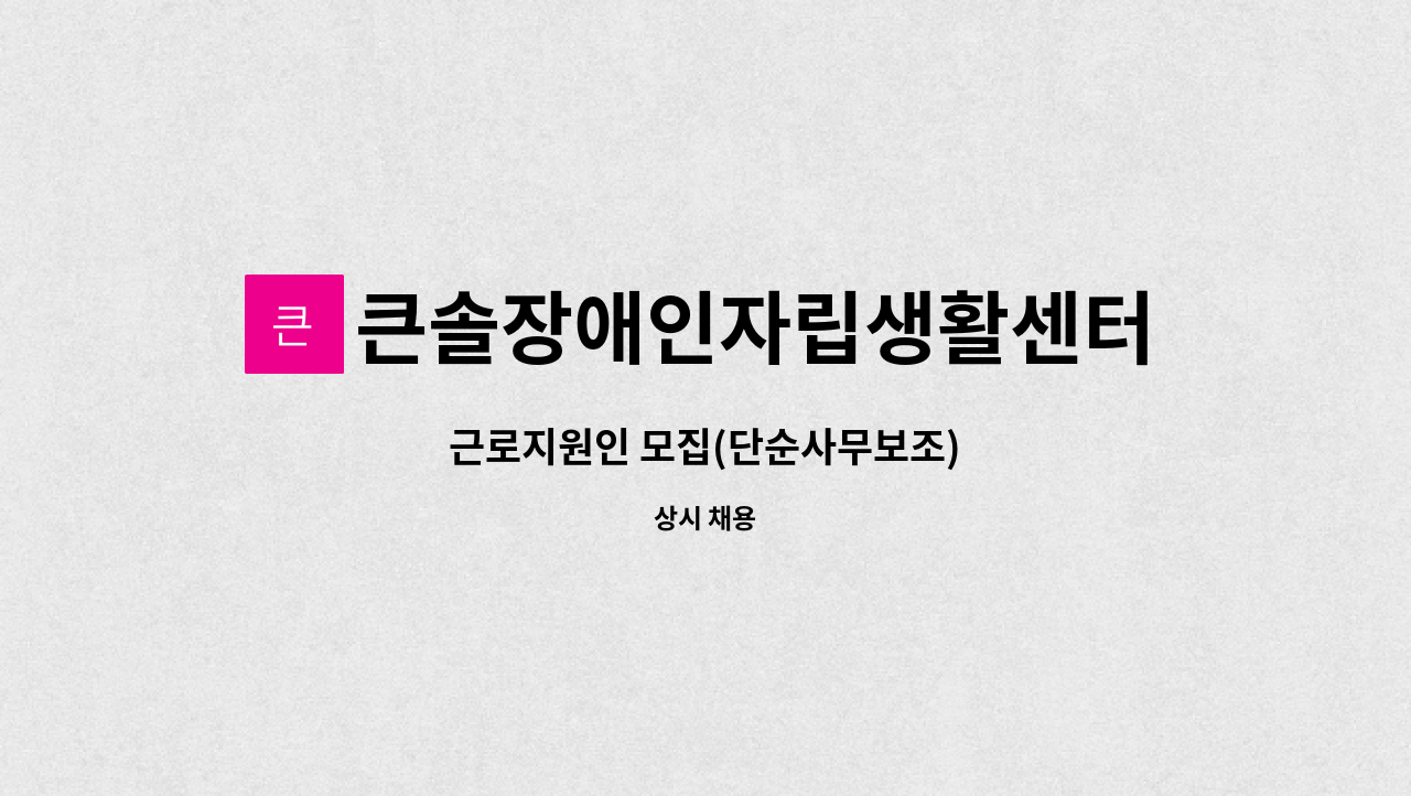 큰솔장애인자립생활센터 - 근로지원인 모집(단순사무보조) : 채용 메인 사진 (더팀스 제공)