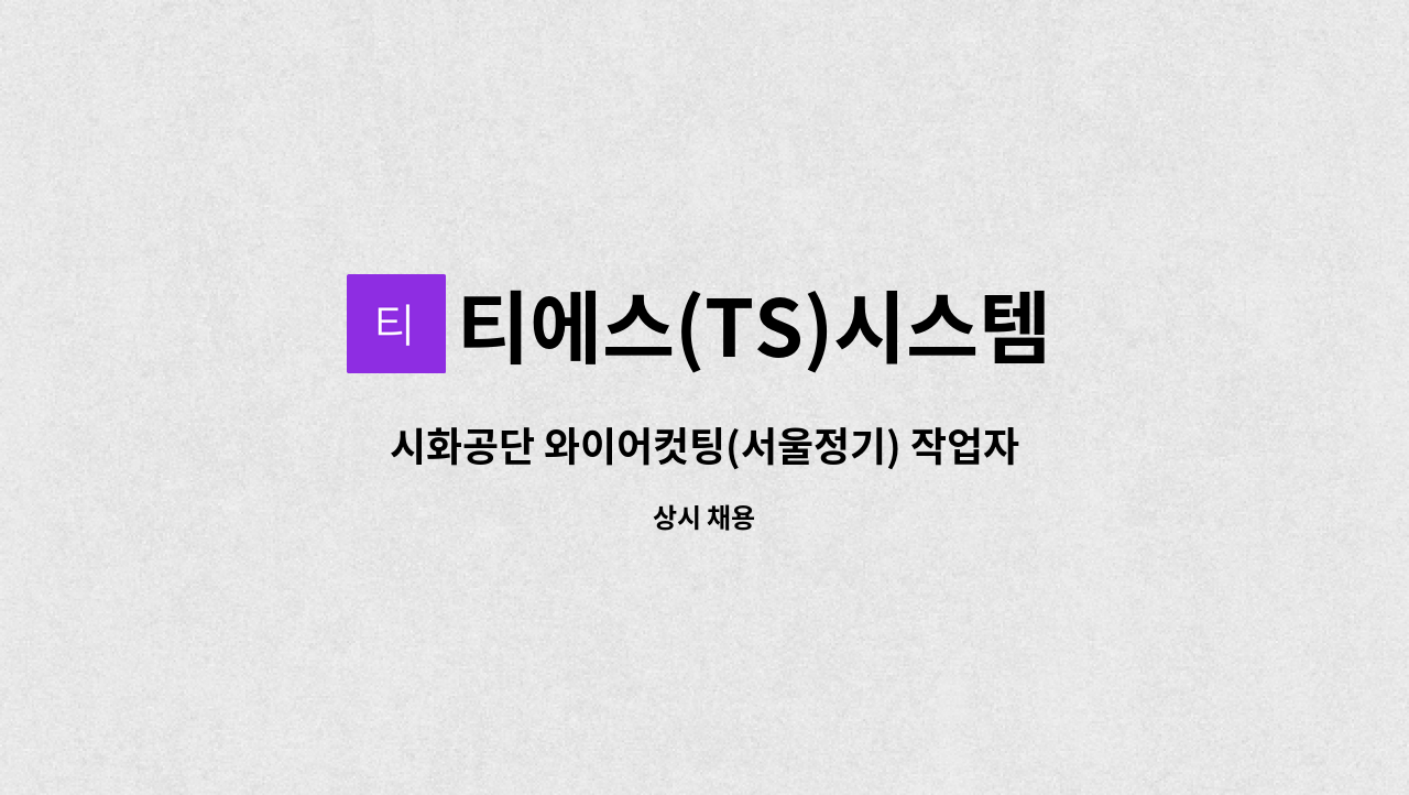 티에스(TS)시스템 - 시화공단 와이어컷팅(서울정기) 작업자 모집 : 채용 메인 사진 (더팀스 제공)